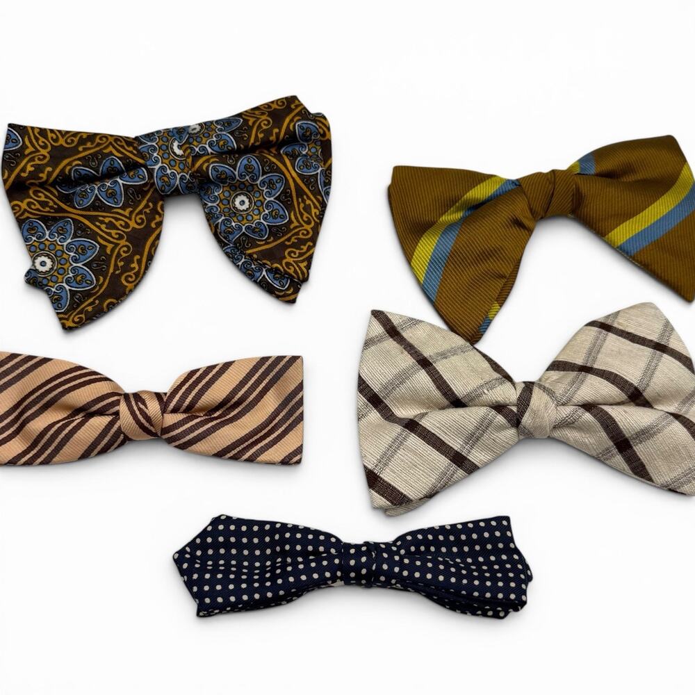 VINTAGE Bow Ties ORMOND NYC Clip On Plaid Polka dot Paisley Bowtie 60s
